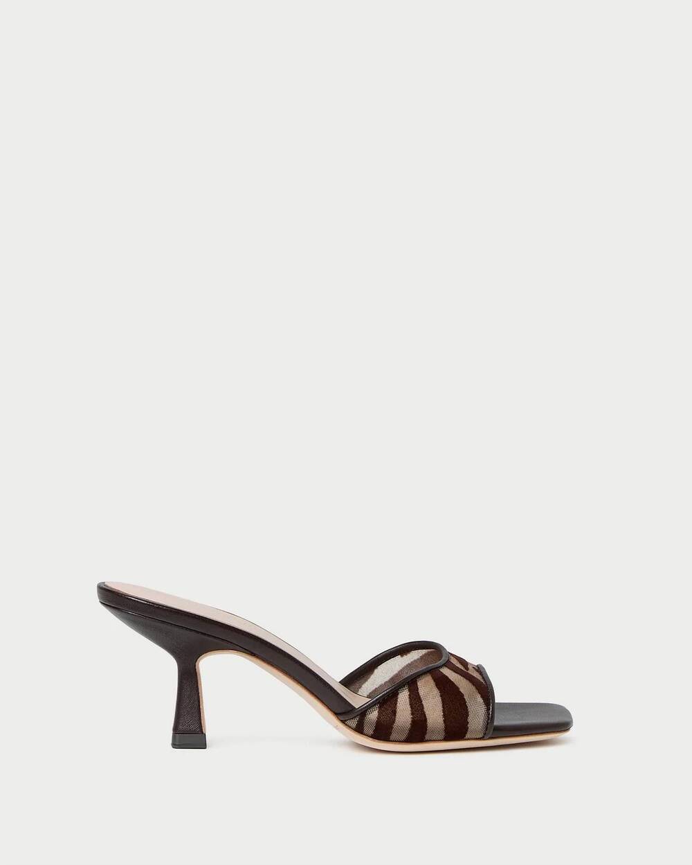 NEW LOEFFLER RANDALL women's tavia mesh mid heel in dark brown/zebra